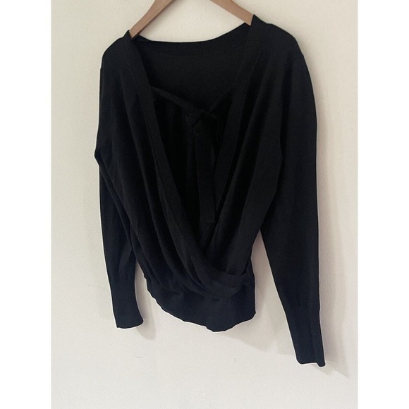 J. Crew Womens Black Medium Long Sleeve Cut Out Back Tie Merino Wool Sweater - Picture 2 of 9